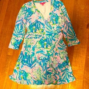 Lilly Pulitzer Jessalynne Wrap Dress Romper Womens Large Skort Shorts Under